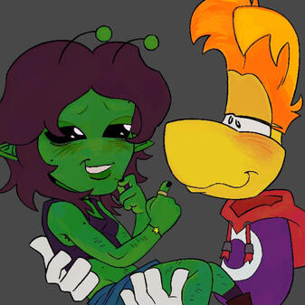 Rayman holding my alien sona