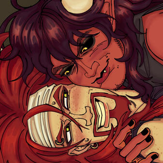 Illustration of my Metalocalypse sona holding Snakes Nβ Barrels Pickles